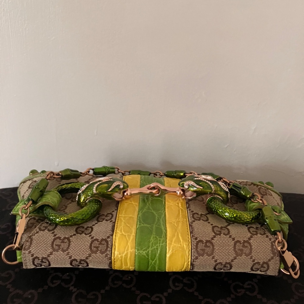Very rare, vintage Gucci alligator and monogram canvas clutch - Picture 4 of 8